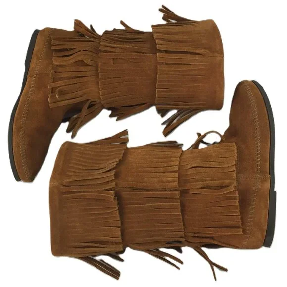 Minnetonka 3-Layer Fringe Boots/Moccasins NEW - Picture 8 of 14